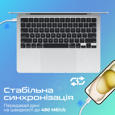 Кабель Promate EcoLine-Ci120 USB Type-C - Lightning (M/M), 3 A, 27 W, 1.2 м, White