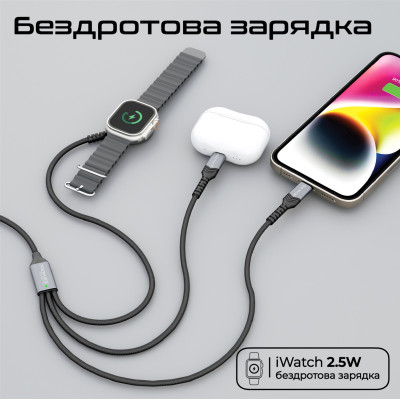Кабель Promate USB Type-C - USB Type-C (M/M) Lightning 27W 60W Apple MagSafe 1 2.5W, 4A, 1.5 м, Black (icharge-trio.black) Кабель Promate USB Type-C - USB Type-C (M/M) Lightning 27W 60W Apple MagSafe 1 2.5W, 4A, 1.5 м, Black (icharge-trio.black)