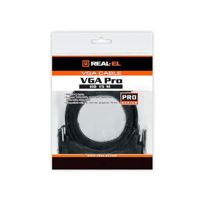 Кабель REAL-EL Pro VGA - VGA (M/M), 1.8 м, чорний (EL123500043) пакет Кабель REAL-EL Pro VGA - VGA (M/M), 1.8 м, чорний (EL123500043) пакет