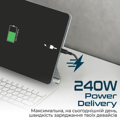 Кабель Promate PowerBolt240 USB Type-C - USB Type-C (M/M), 5 A, 240 W, 2 м, Black Кабель Promate PowerBolt240 USB Type-C - USB Type-C (M/M), 5 A, 240 W, 2 м, Black