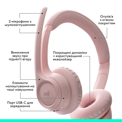 Bluetooth-гарнітура Logitech Zone 300 Wireless Rose (981-001412) Bluetooth-гарнітура Logitech Zone 300 Wireless Rose (981-001412)