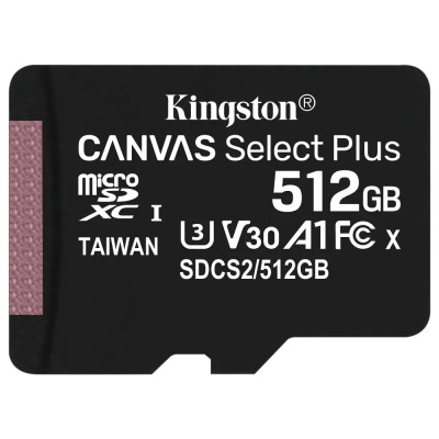 Карта пам`яті MicroSDXC 512GB UHS-I/U3 Class 10 Kingston Canvas Select Plus R100/W85MB/s (SDCS2/512GBSP) Карта пам`яті MicroSDXC 512GB UHS-I/U3 Class 10 Kingston Canvas Select Plus R100/W85MB/s (SDCS2/512GBSP)