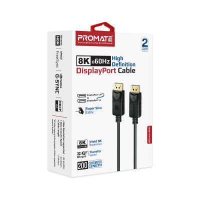 Кабель Promate DPLink-200 DisplayPort - DisplayPort V 1.4 (M/M), 2 м, Black Кабель Promate DPLink-200 DisplayPort - DisplayPort V 1.4 (M/M), 2 м, Black