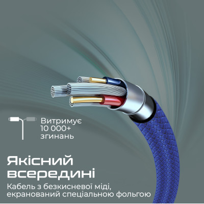 Кабель Promate xCord-AC USB - USB Type-C (M/M), 2 A, 1 м, Navy