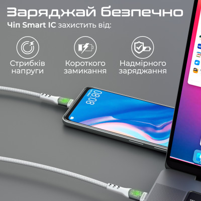 Кабель Promate TransLine-CC200 USB Type-C - USB Type-C (M/M), 3 A, 60 W, 2 м, White Кабель Promate TransLine-CC200 USB Type-C - USB Type-C (M/M), 3 A, 60 W, 2 м, White