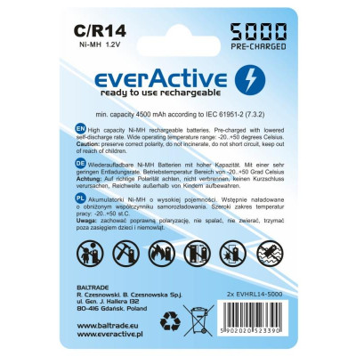 Акумулятор everActive С/HR14 5000mAh BL 2шт Акумулятор everActive С/HR14 5000mAh BL 2шт