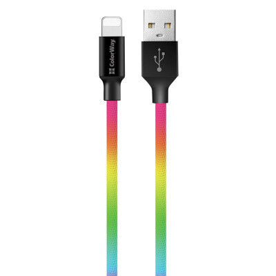 Кабель ColorWay USB - Lightning (M/M), 2.4 А, 1 м, Multicolor (CW-CBUL016-MC) Кабель ColorWay USB - Lightning (M/M), 2.4 А, 1 м, Multicolor (CW-CBUL016-MC)