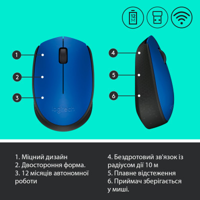 Мышь беспроводная Logitech M171 Blue/Black (910-004640) Мышь беспроводная Logitech M171 Blue/Black (910-004640)