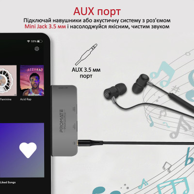 USB-хаб Promate PadHub-Pro USB Type-C 4-в-1 Grey USB-хаб Promate PadHub-Pro USB Type-C 4-в-1 Grey