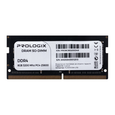 Модуль пам`ятi SO-DIMM DDR4 8GB/3200 Prologix (PRO8GB3200D4S) Модуль пам`ятi SO-DIMM DDR4 8GB/3200 Prologix (PRO8GB3200D4S)