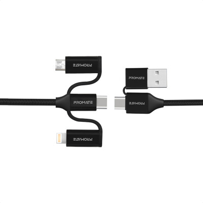 Кабель Promate PentaPower USB + USB Type-C - Lightning + micro USB + USB Type-C (M/M), 3 A, 60 W, 1.2 м, Black Кабель Promate PentaPower USB + USB Type-C - Lightning + micro USB + USB Type-C (M/M), 3 A, 60 W, 1.2 м, Black