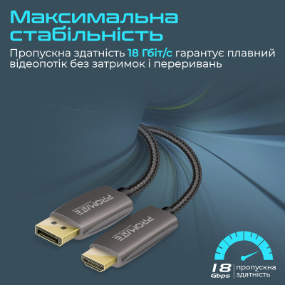 Кабель Promate DisplayPort - HDMI V 2.0 (M/M), 2 м, Black (prolink-dp200.black) Кабель Promate DisplayPort - HDMI V 2.0 (M/M), 2 м, Black (prolink-dp200.black)
