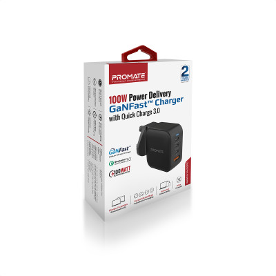 Зарядний пристрій Promate GaNPort4-100PD 100W Black Зарядний пристрій Promate GaNPort4-100PD 100W Black