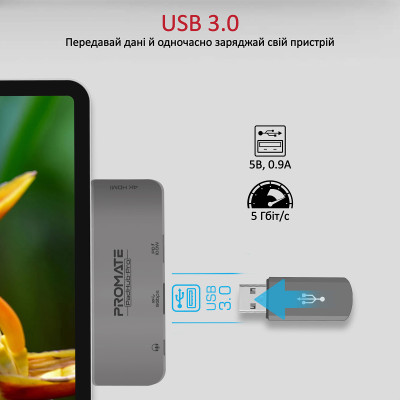 USB-хаб Promate PadHub-Pro USB Type-C 4-в-1 Grey USB-хаб Promate PadHub-Pro USB Type-C 4-в-1 Grey