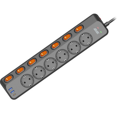 Мережевий фільтр 2E 6xТипF, 16A, 2xUSB-A, 1x USB-C, 3 м, чорний (2E-SP6M3SWBK) Мережевий фільтр 2E 6xТипF, 16A, 2xUSB-A, 1x USB-C, 3 м, чорний (2E-SP6M3SWBK)