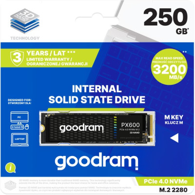 Накопичувач SSD 250GB Goodram PX600 M.2 2280 PCIe 4.0 x4 NVMe 3D NAND (SSDPR-PX600-250-80) Накопичувач SSD 250GB Goodram PX600 M.2 2280 PCIe 4.0 x4 NVMe 3D NAND (SSDPR-PX600-250-80)