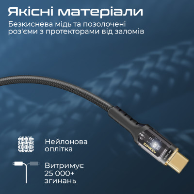 Кабель Promate Lucidline-CC200 USB Type-C - USB Type-C (M/M), 5 A, 100 W, 2 м, Black Кабель Promate Lucidline-CC200 USB Type-C - USB Type-C (M/M), 5 A, 100 W, 2 м, Black