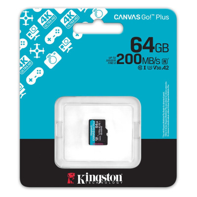 Карта пам`яті MicroSDXC 64GB UHS-I/U3 Class 10 Kingston Canvas Go! Plus R200/W200MB/s (SDCG4/64GBSP) Карта пам`яті MicroSDXC 64GB UHS-I/U3 Class 10 Kingston Canvas Go! Plus R200/W200MB/s (SDCG4/64GBSP)