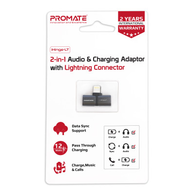 Адаптер Promate iHinge Lightning - 2хLightning (M/F) Black Адаптер Promate iHinge Lightning - 2хLightning (M/F) Black