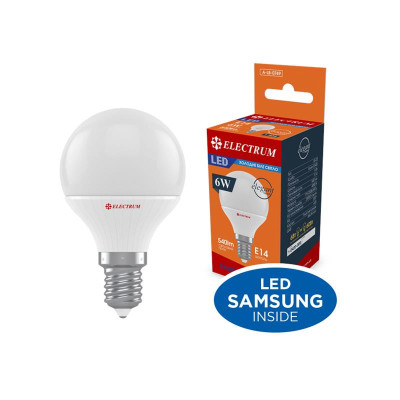 Лампа світлодіодна куля Electrum 6W E14 4000K (A-LB-0749) Лампа світлодіодна куля Electrum 6W E14 4000K (A-LB-0749)