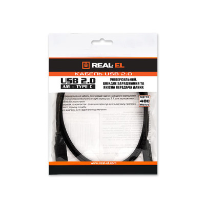 Кабель REAL-EL USB - USB Type-C V 2.0 (M/M), 1 м, чорний (EL123500016) Кабель REAL-EL USB - USB Type-C V 2.0 (M/M), 1 м, чорний (EL123500016)