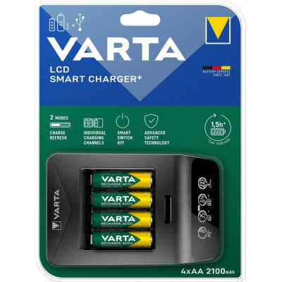 Зарядний пристрій Varta LCD Smart Plus Charger 4хNI MH AA2100 мА•год Зарядний пристрій Varta LCD Smart Plus Charger 4хNI MH AA2100 мА•год