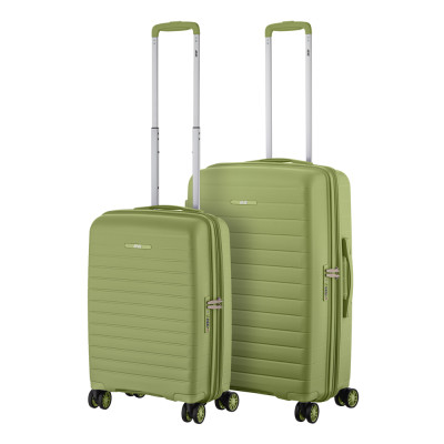 Набір валіз 2E, Aero, поліпропілен, (M+S), TSA, 4 колеса, EXP, оливково-зелений