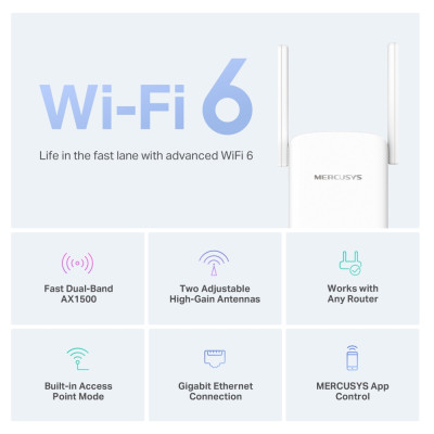 Розширювач покриття WiFi MERCUSYS ME60X AX1500, 1хGE LAN Розширювач покриття WiFi MERCUSYS ME60X AX1500, 1хGE LAN