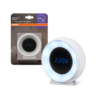 Світильник нічник з акумулятором OSRAM NIGHTLUX CLOCK 0.3Вт 3000/4000/6500К 5Лм 1000мА•год годинник USB-A > microUSB білий