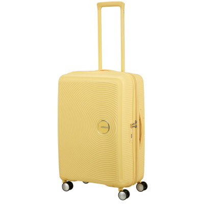 Валіза American Tourister, Soundbox, поліпропілен, середня, 67см, 71.5/81л, TSA, 4 колеса, EXP, пастельно-жовтий