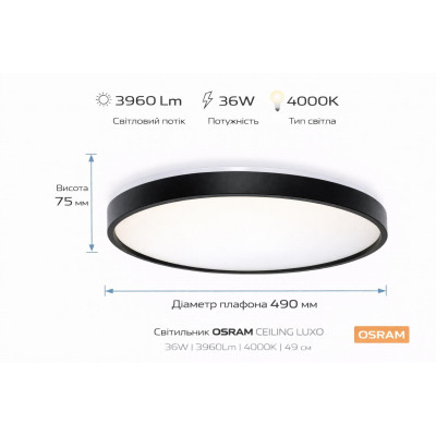 Світильник накладний OSRAM CEILING LUXO 36Вт 4000К чорний