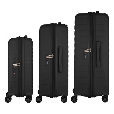 Набір валіз 2E, Aero, поліпропілен, (L+M+S), TSA, 4 колеса, EXP, чорний
