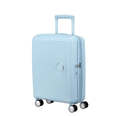 Валіза American Tourister, Soundbox, поліпропілен, мала, 55см, 35.5/41л, TSA, 4 колеса, EXP, пастельно-блакитний