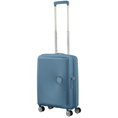 Валіза American Tourister, Soundbox, поліпропілен, мала, 55см, 35.5/41л, TSA, 4 колеса, EXP, сіро-синій