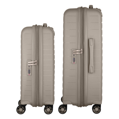 Набір валіз 2E, Aero, поліпропілен, (M+S), TSA, 4 колеса, EXP, сіро-коричневий Набір валіз 2E, Aero, поліпропілен, (M+S), TSA, 4 колеса, EXP, сіро-коричневий