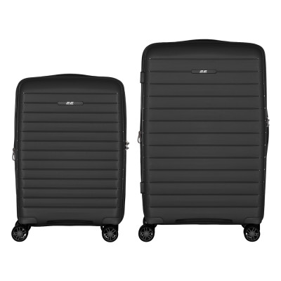 Набір валіз 2E, Aero, поліпропілен, (M+S), TSA, 4 колеса, EXP, чорний