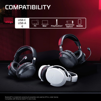 Гарнітура ігрова HyperX Cloud Stinger 3, WL/BT/USB-A/USB-C, 0.5м, чорний