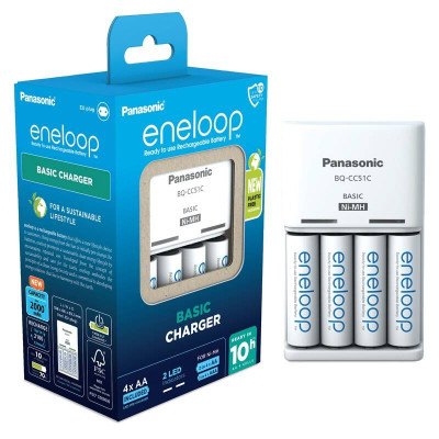 Зарядний пристрій Basic Charger+  Акумулятор Eneloop NI-MH  AA 2000 мАг, 4 шт.