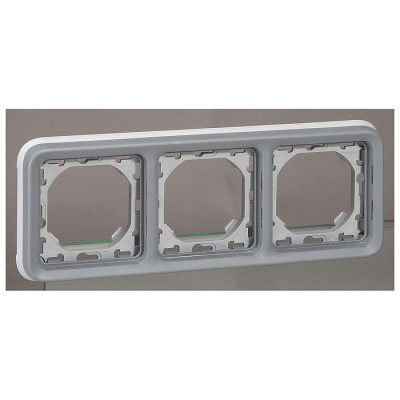 Супорт з рамкою для вбудованого монтажу Legrand Plexo, 3 пости, горизонтальна установка, сірий