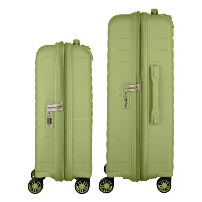 Набір валіз 2E, Aero, поліпропілен, (M+S), TSA, 4 колеса, EXP, оливково-зелений