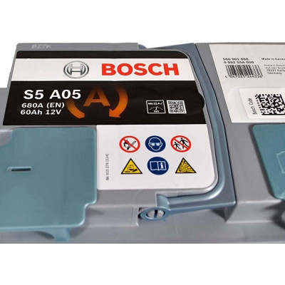 Акумулятор Bosch S5 AGM 12В 60А·год 680А R+ (0 092 S5A 050)