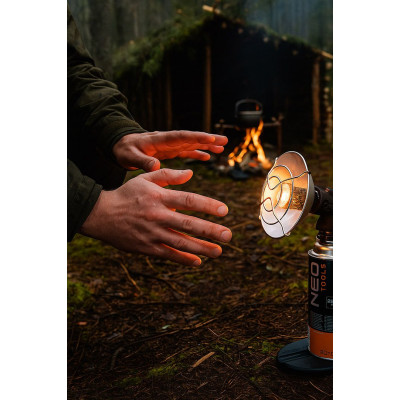 Обігрівач газовий туристичний Neo Tools, 92г/год, картриджний, регулятор, п'єзопідпал, чорний