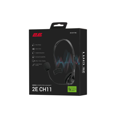 Гарнітура ПК моно On-ear 2E CH11 mini-jack, omni-mic, 1.2м, чорний