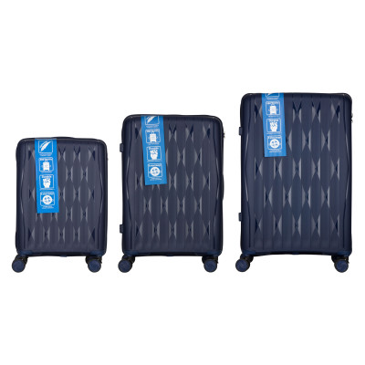 Набір валіз 2E, M7979, поліпропілен, (L+M+S), блискавка anti theft, 4 колеса, кодовий замок, темно-синій Набір валіз 2E, M7979, поліпропілен, (L+M+S), блискавка anti theft, 4 колеса, кодовий замок, темно-синій
