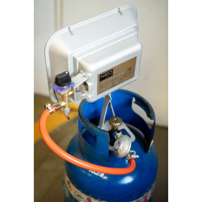 Обігрівач газовий Neo Tools, 4.6кВт, 218-355г/год, 37мбар, редуктор, шланг 40см Обігрівач газовий Neo Tools, 4.6кВт, 218-355г/год, 37мбар, редуктор, шланг 40см