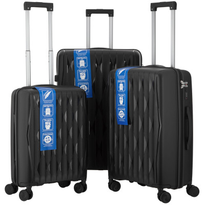 Набір валіз 2E, M7979, поліпропілен, (L+M+S), блискавка anti theft, 4 колеса, кодовий замок, чорний