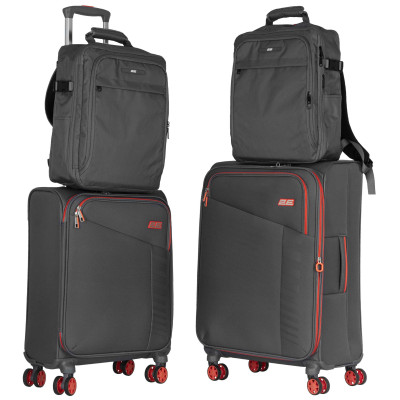 Набір валіз 2E, Trek, (M+S), TSA, 4 колеса, + 2 рюкзаки Cabin (2E-BPET-CABIN-GR), поліестр, сірий