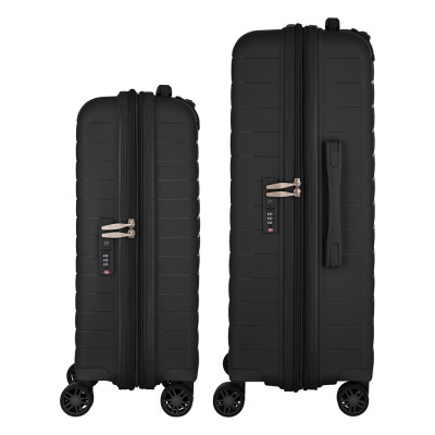 Набір валіз 2E, Aero, поліпропілен, (M+S), TSA, 4 колеса, EXP, чорний