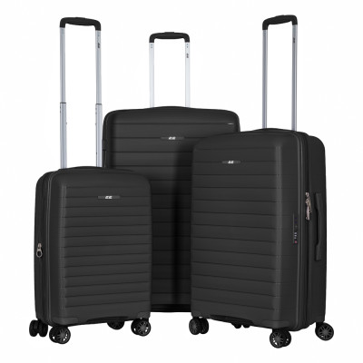 Набір валіз 2E, Aero, поліпропілен, (L+M+S), TSA, 4 колеса, EXP, чорний