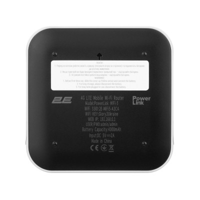 Мобільний маршрутизатор 2E PowerLink (MiFi-5 2025) N150, LTE, Wi-Fi4, 1xFE LAN, 1xType-C, 4000мА•год чорний